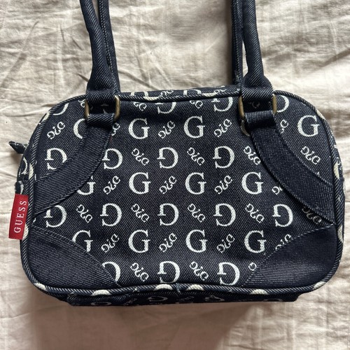 Vintage Y2K Rare GUESS Logo Denim Shoulder Purse Handbag