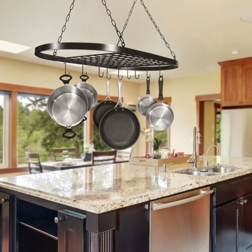 Hanging Pot Holder Pan Hanger Iron Kitchen Rack Cookware Storage Shelf Organizer | eBay Hanging Pot Holder Pan Hanger Iron Kitchen Rack Cookware Storage Shelf Organizer | eBay