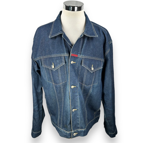 Vintage Karl Kani Jeans Jacket Men's 2XL XXL Blue Denim Flap