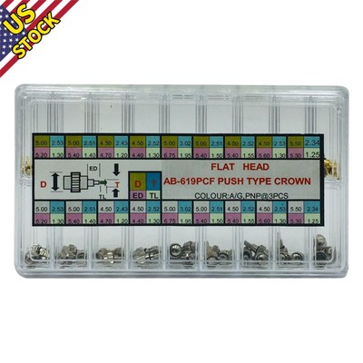 54Pcs 9 Sizes  Steel Button Drive In Watch Pusher Flat Head Push Type Crown K