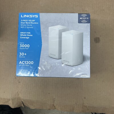 2-Pack LINKSYS VELOP VLP0102-NP Whole Home Mesh Wireless System Wi-Fi AC1200