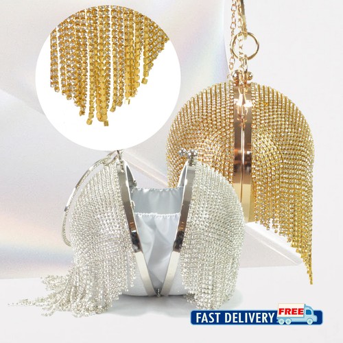 Tassel Evening Handbag Party Purse Women Round Ball Crystal Evening Clutch Purse