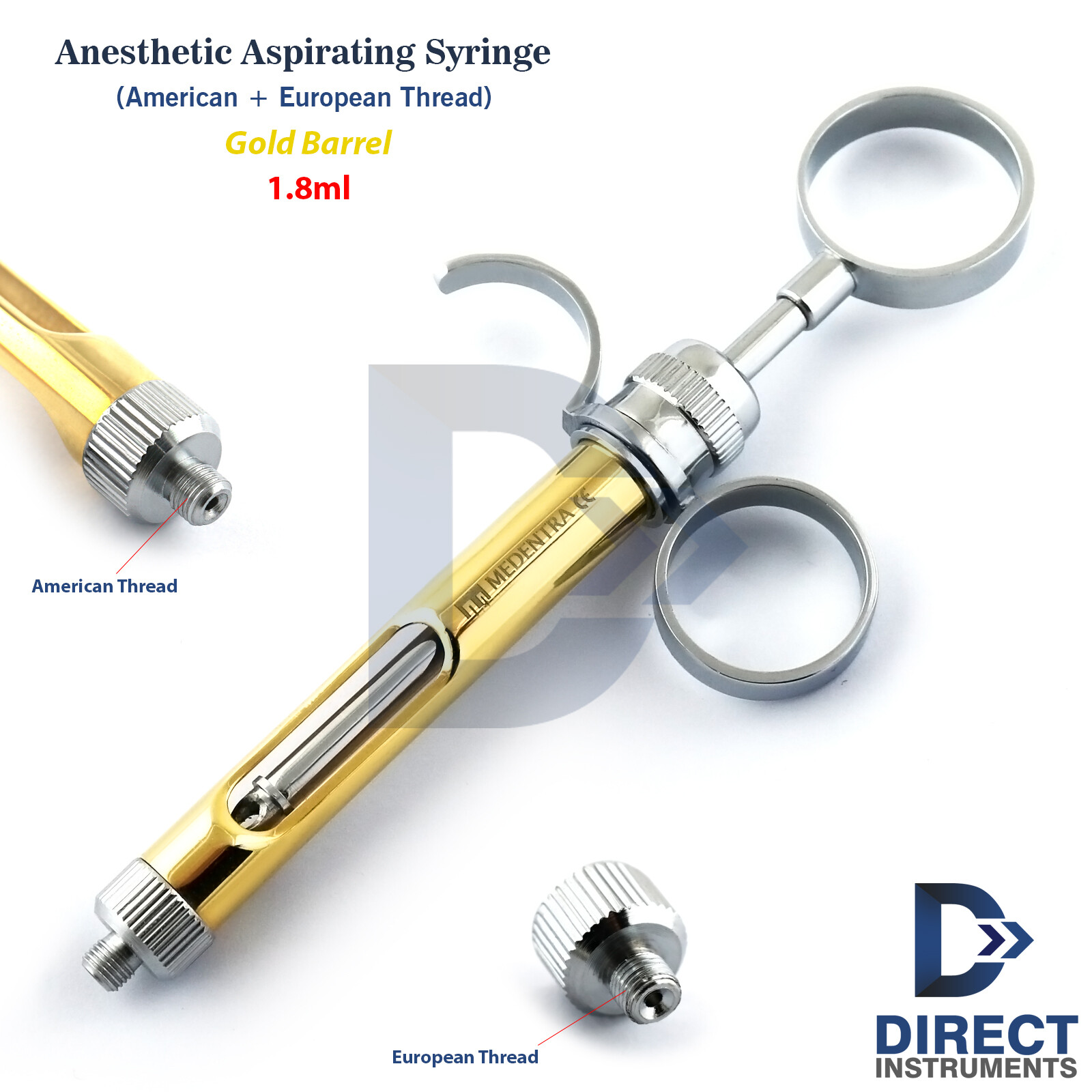 Anesthetic Syringe 1.8ml Ergonomical Gold Dentist Aspirating Local