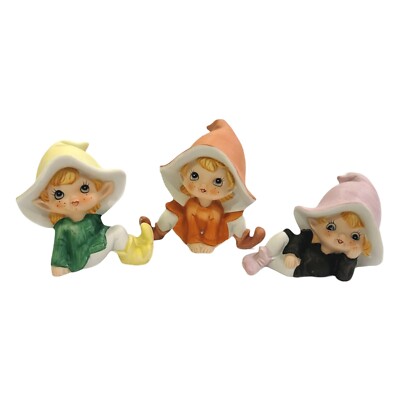 Homco Pixie Elf Elves Set of 3 Figurines Porcelain Vintage #5213
