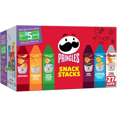 Pringles Snack Stacks Variety Pack Potato Crisps Chips, Lunch Snacks, 27 Count