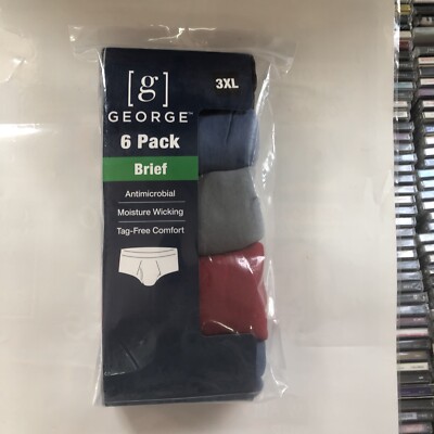 George*6 Pack Tagless Briefs*Size 3XL*Multiple Colors*New*Free Shipping