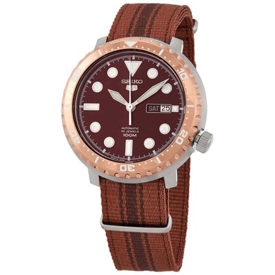 Pre-owned Seiko 5 Srpj47k1 Skx Sports Style Brown Translucent Dial Day Date Display Watch