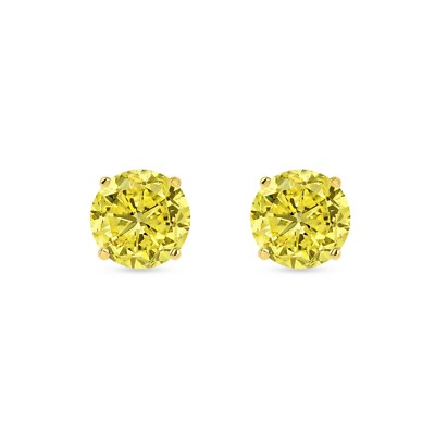 Pre-owned Shine Brite With A Diamond 5 Ct Round Cut Canary Earrings Studs Solid Real 14k Yellow Gold Push Back Basket