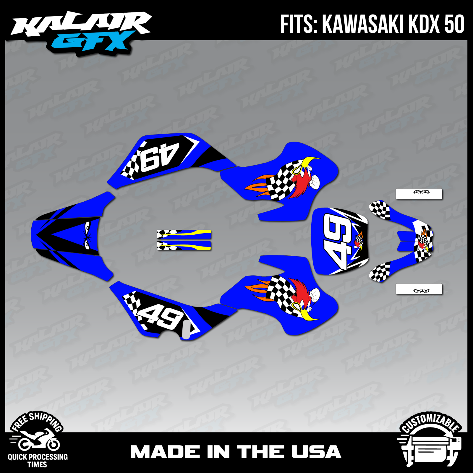 Graphics Kit for KAWASAKI KDX 50 KDX50 Pecker Series - Blue