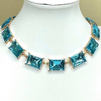 NEW Chunky 16'' 18'' 20'' Necklace Aqua Blue Topaz Rhinestone Square Jewelry U10