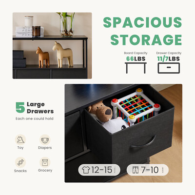 HOMEFLA Multi-Functional TV Stand and Dresser with 5 Drawers and Open Shelves