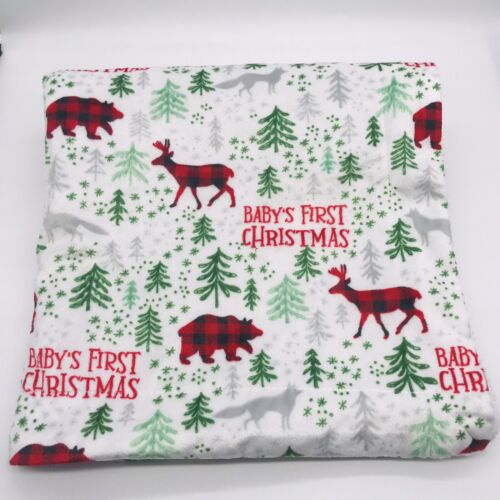Baby's First Christmas Deer Bear Trees Buffalo Plaid
