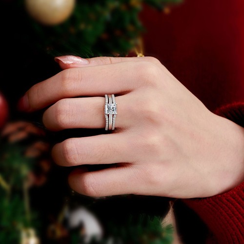 1CT Engagement Promise Ring Sets for Her 925 Sterling Silver Ring Enhancers Wrap