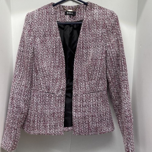 DKNY - R332/DKNY ツイード テーラードジャケット ラメ 4 M~L 秋冬 DKNY Donna Karan New York Tweed Open-Front Lined Blazer