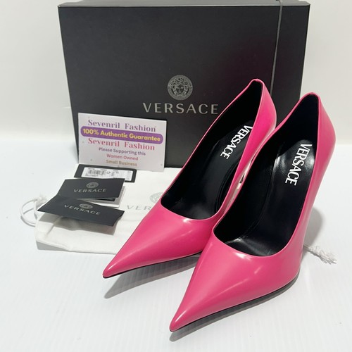 Pre-owned Versace Pin Point Leather Pointed Toe Pump Heels Pink Size 38/ 8 $1,325