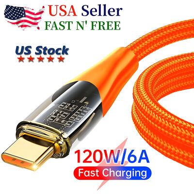 3Pack 120W 6A USB to Type-C Cable Fast Charger Charging Data Sync Cord 2 Meter