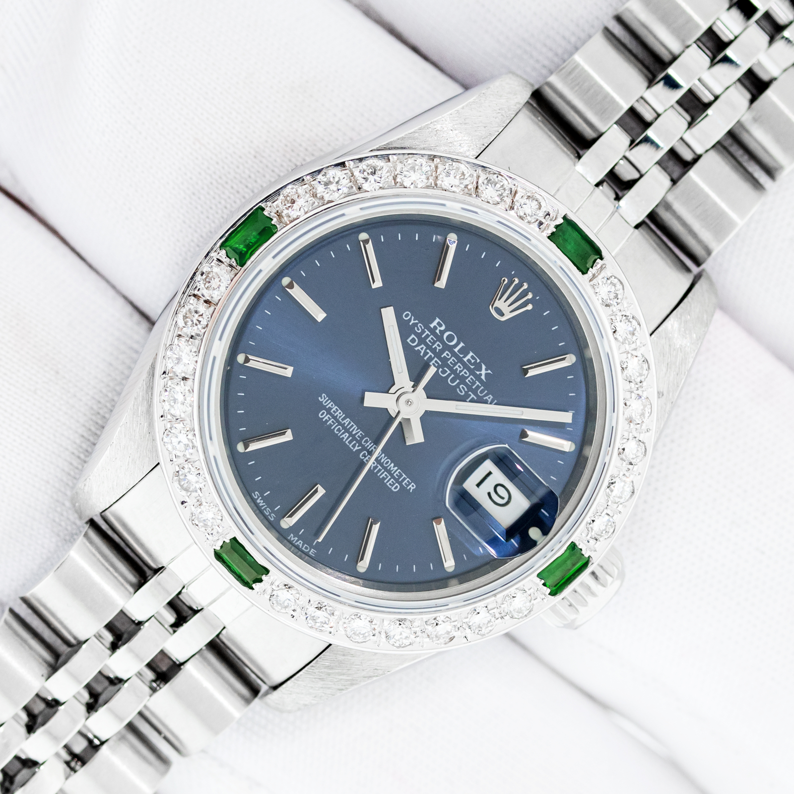 Rolex Lady Datejust Blue Index Dial Steel and 18 karat Gold Diamond Bezel Watch