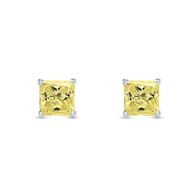 Pre-owned Shine Brite With A Diamond 2.25 Ct Princess Canary Earrings Studs Solid 14k White Gold Screw Back Basket