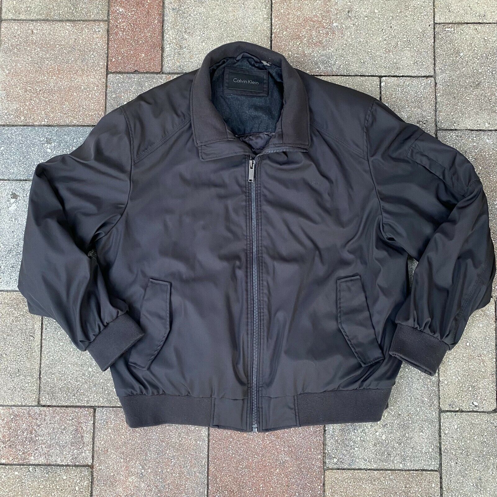 Vintage Style Calvin Klein CK Zip Up Black Jacket Mens XL Vintage Style Calvin Klein CK Zip Up Black Jacket Mens XL