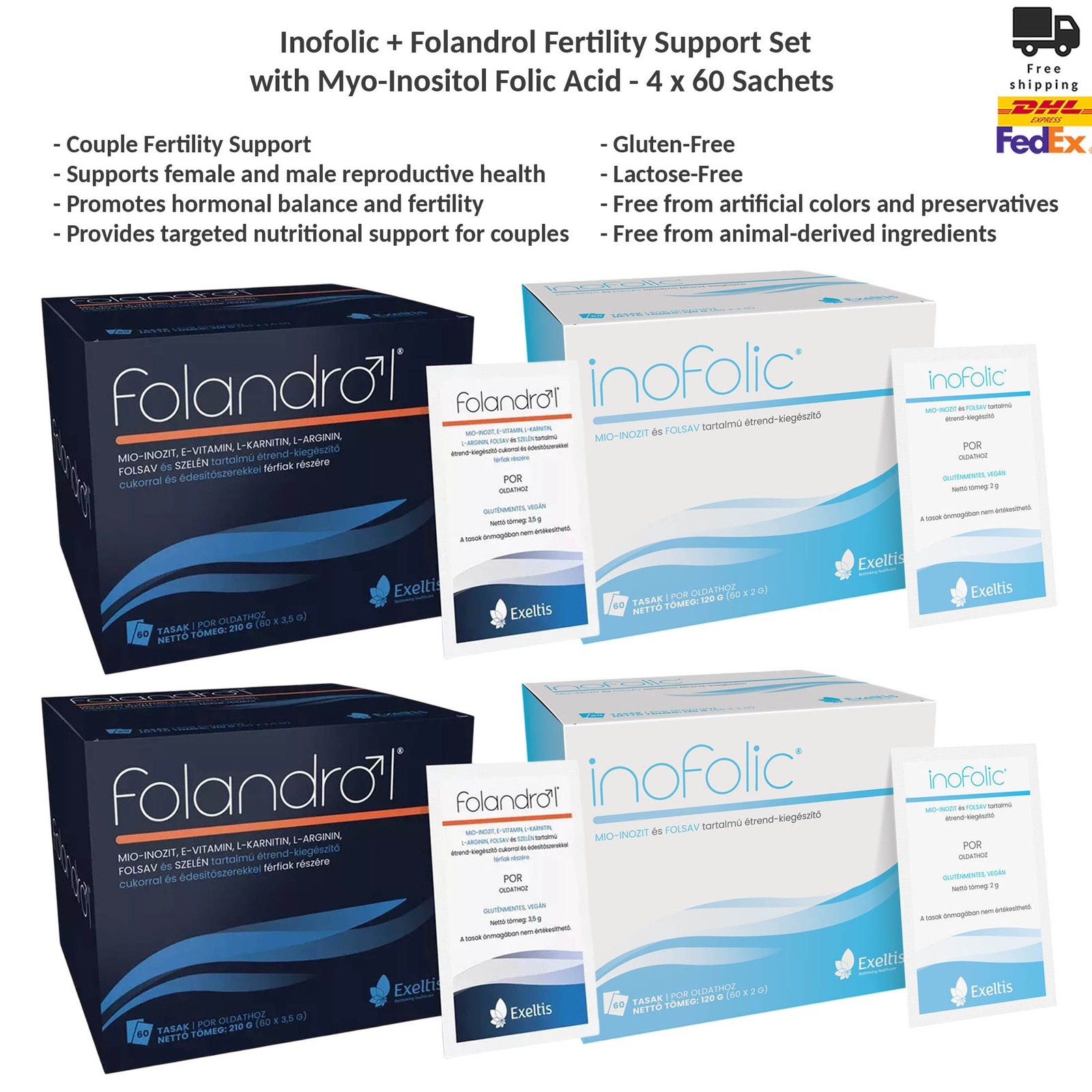 Inofolic + Folandrol Couple Fertility Support Set Myo-Inositol Folic Acid 4-Pack