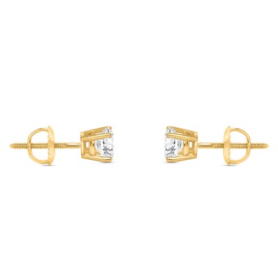 Pre-owned Shine Brite With A Diamond 3/4 Ct Round Labcreated Grown Diamond Earrings 14k Yellow Gold F/vs Basket Screw
