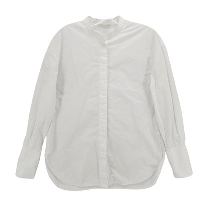 COS White Poplin Shirt Mandarin Collar 100% Cotton Hidden Button Size 6