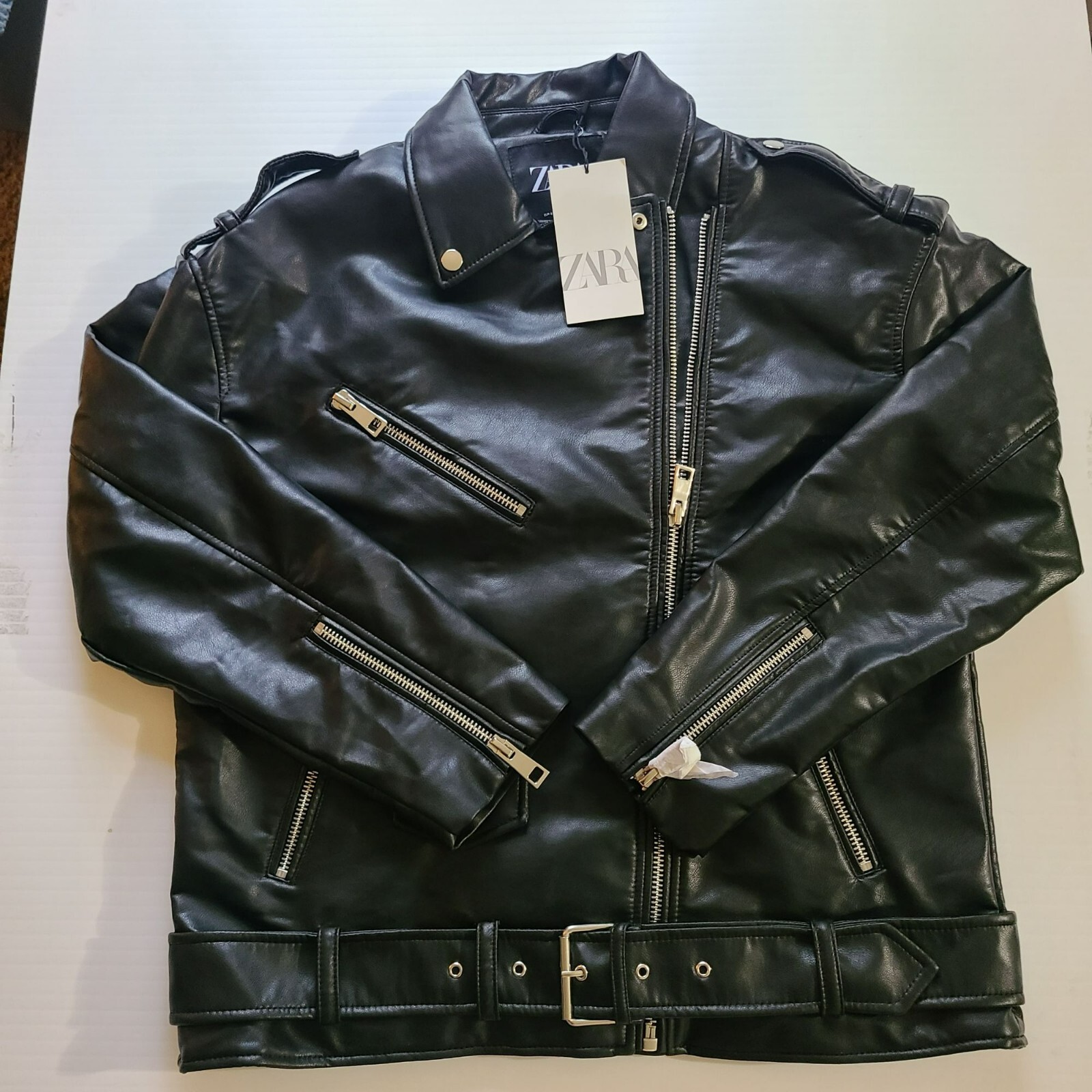 ZARA FAUX LEATHER JACKET BLACK SIZE L | 3427/811 | eBay