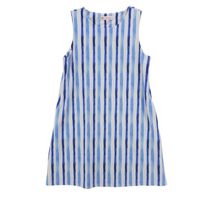 JUDE CONNALY Sleeveless Dress Stretch Blue White Striped Pockets LARGE