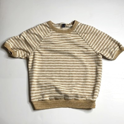 Universal Thread beige white Stripes Women knit 3/4 Sleeve sweater Top sz Medium