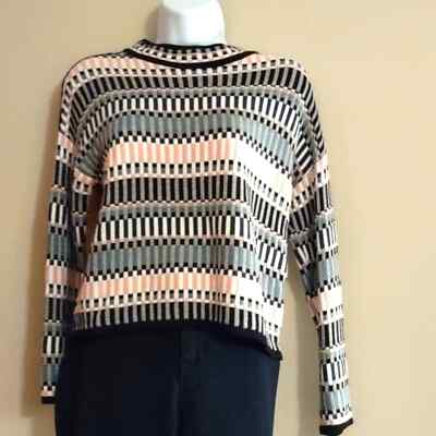 Vero Moda Women's Size Small 4 Pink Cream Gray Black Cotton Knit Top Long-sleeve