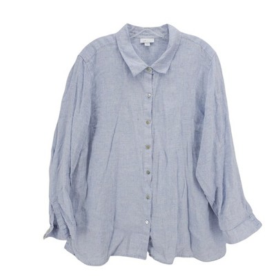 J JILL Light Blue 100% Linen Long Sleeve Button Up Shirt EUC Size 2X