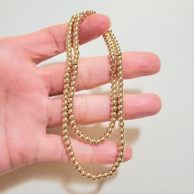 Chain Strung 14k Solid Yellow or Rose Gold 4mm Ball Bead Lobster Necklace