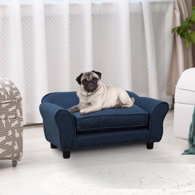 PawHut Hundecouch Haustiersofa Hundesofa Hundebett Katzensofa Naturholz+Leinen