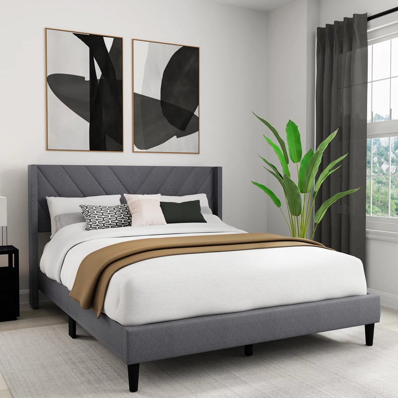 Wilder Upholstered Queen Platform Bed, Dark Gray, by  Living