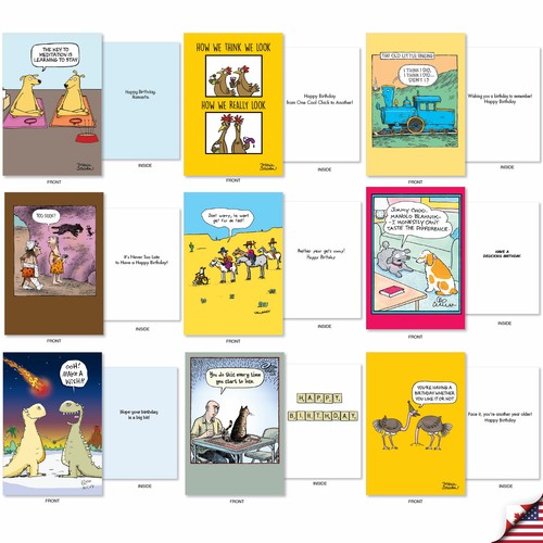36 Asst'd Set Funny Birthday Greeting Cards w/ 5x7" Env. - Cartoon Party