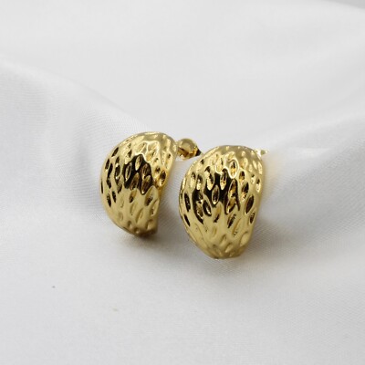 Gold Plated Stainless Steel Textured Moon Stud Earrings Hypoallergenic