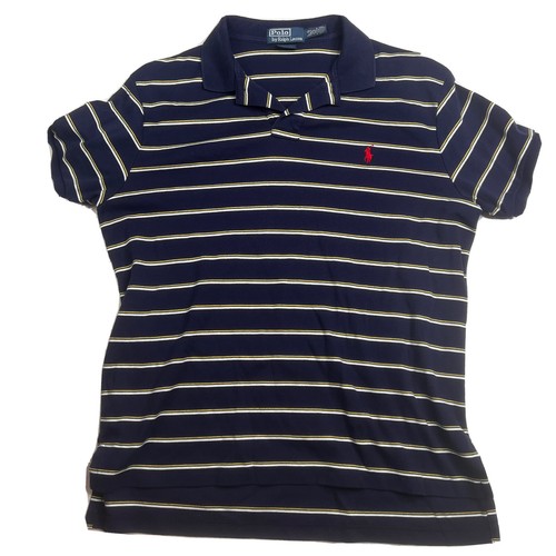 Polo Ralph Lauren Men's Navy Blue Striped Polo Shirt Vintage