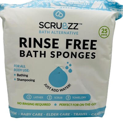 Scrubzz Rinse Free Bath Sponge, No Rinse Bathing Wipes 25 pack