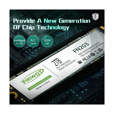 FN203 M.2 SATA SSD - SLC Cache 3D NAND TLC SATA III 6Gb/s M.2 2280 NGFF Inter...