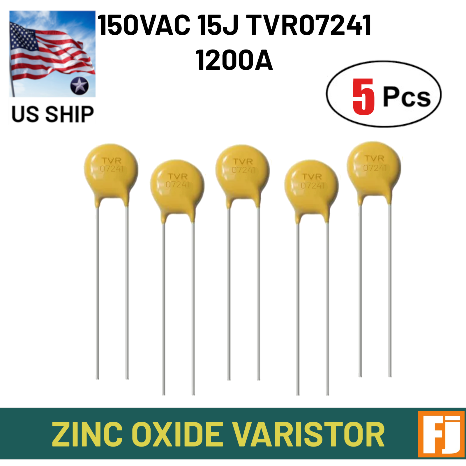 5 Pcs Zinc Oxide Varistor | Surge Protection | 15J 1200A TVR07241 7MM | US Ship
