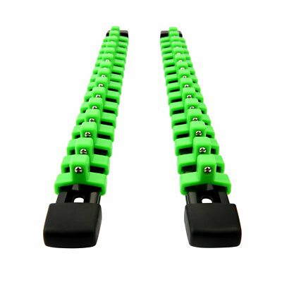 2PCS 3/8'' ABS MOUNTABLE SOCKET RAIL HOLDER ORGANIZER GREEN TOOL STORAGE