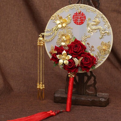 Wedding Bride Round Fan, Handheld Fan, Craft Ornaments Decorative, Fan Chinese