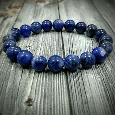 8''L Handcrafted 10mm Genuine Blue Sodalite Gemstone Bead Men's Bracelet No Metal