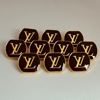 Set of 10 Dark Brown Louis Vuitton Buttons Gold LV Logo 18mm