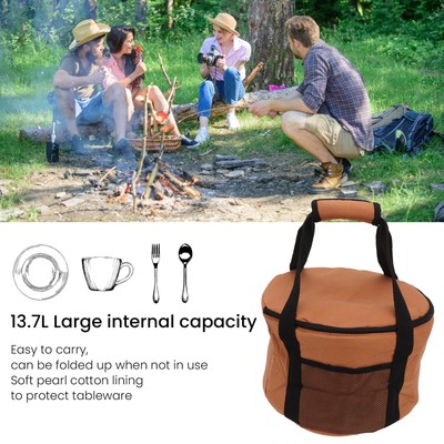 Camping Tableware Storage Bag 13.7L Large Capacity Soft Lining Waterproof Round