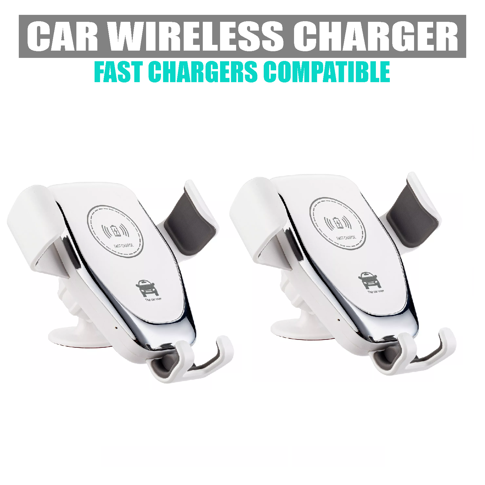 2x Car Wireless Charger Charging Automatic Mount Clamping Phone Holder WHITE
