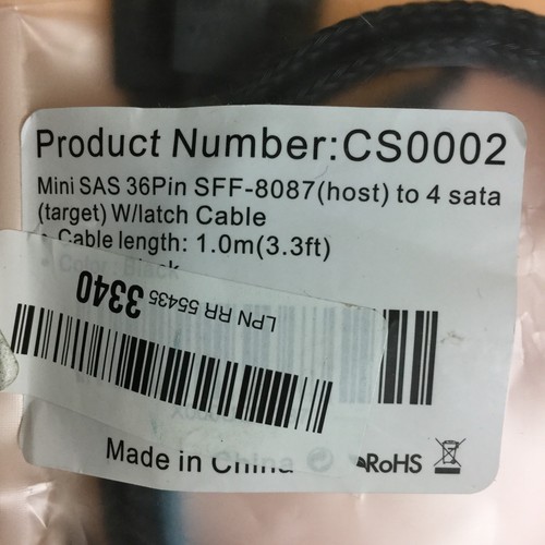 Mini SAS 36PIN SFF-8087 (host) to 4 sata (target) w Latch Cable 1.0M 3.3FT