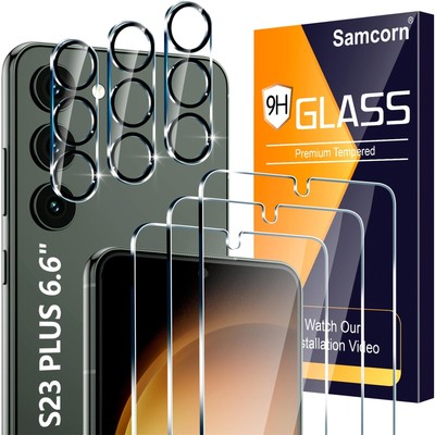 [3+3 Pack] Glass Screen Protector for Samsung Galaxy S23 Plus 5G, 9H Tempered...