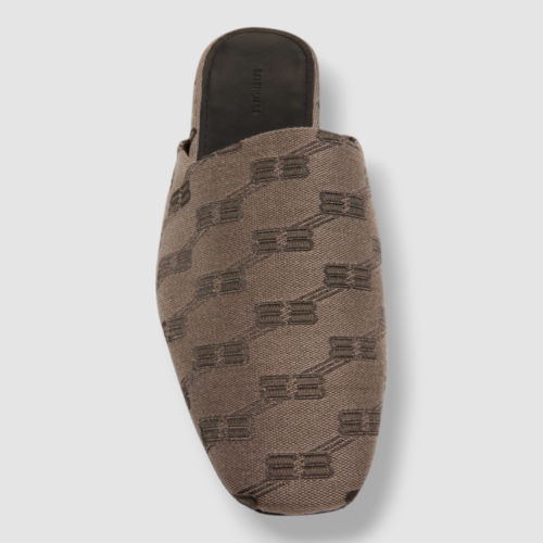 Pre-owned Balenciaga $925  Men's Brown Cosy Logo Jacquard Mule Slipper Shoes Size 44