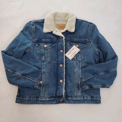 Levi Signature Sherpa Trucker Jacket ADULT Womens Size L Blue Medium Wash NWT